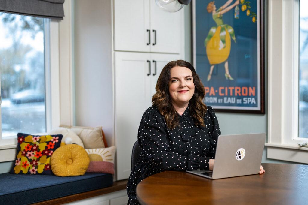 Abby in her personal branding photos in Lafayette, Indiana, at her cute and cozy home.