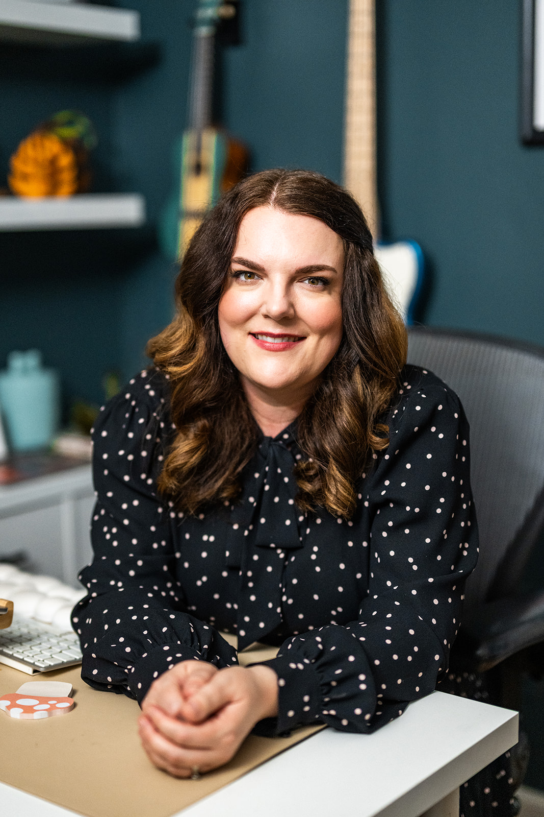 Abby also did some photos in her office, which features nods to her musical talents and background working in convocations.